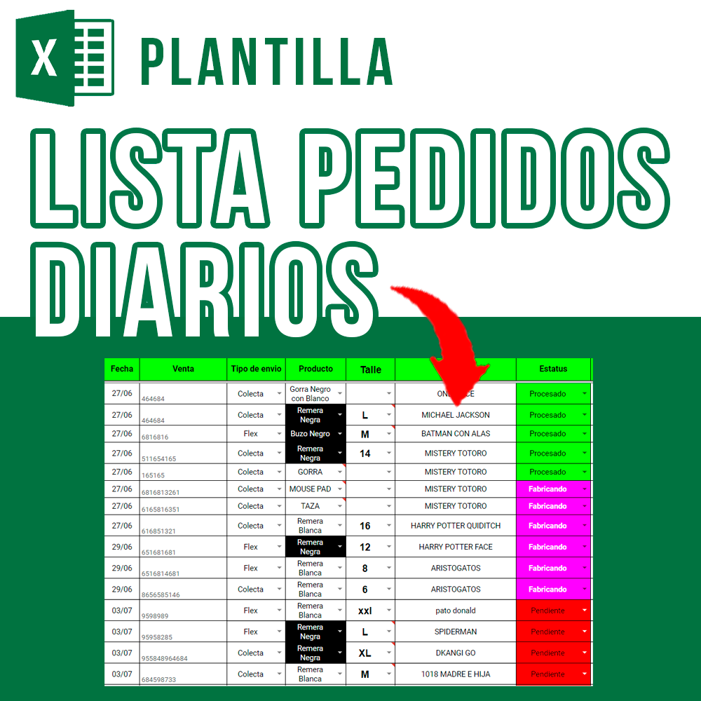 Planilla de Control de Pedidos Diarios para Estampado